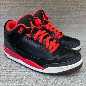 Air Jordan 3 Retro 'Crimson' Black and Red Leather Sneakers Men's Size 9 US